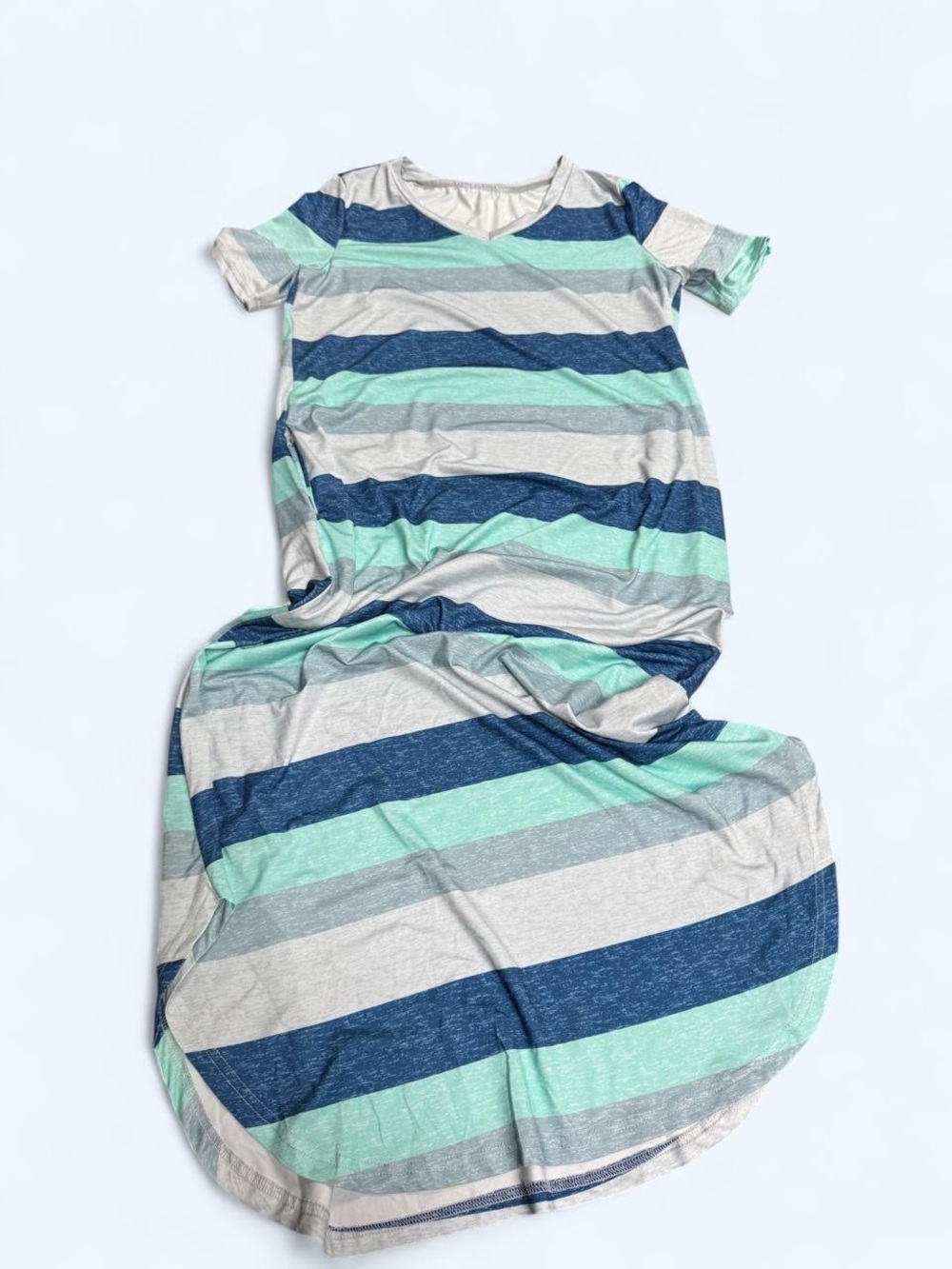 SHEIN Mint, Navy & Light Gray Striped Casual Maxi Dress